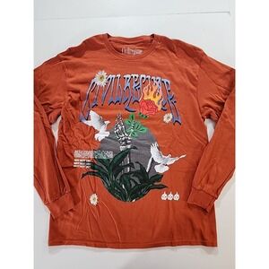 Civil Regime Shirt Mens Large Brown 001 Floral Flower  Rose Birds Skeleton New